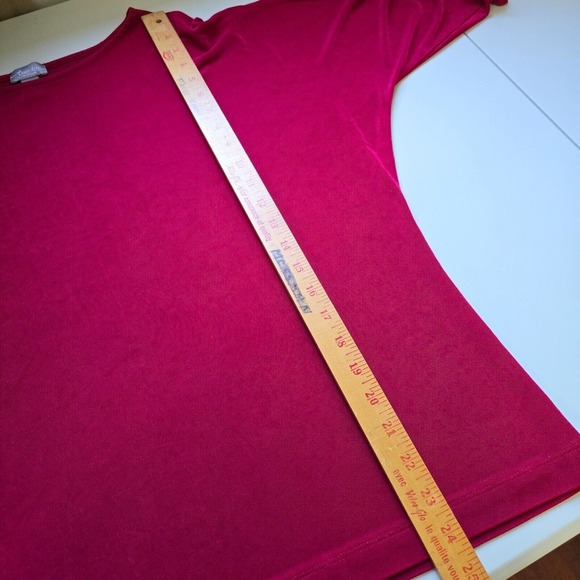 Chicos Travelers Cold Shoulder Top Womens Large Red Slinky Ruched Party Holiday - Picture 10 of 12